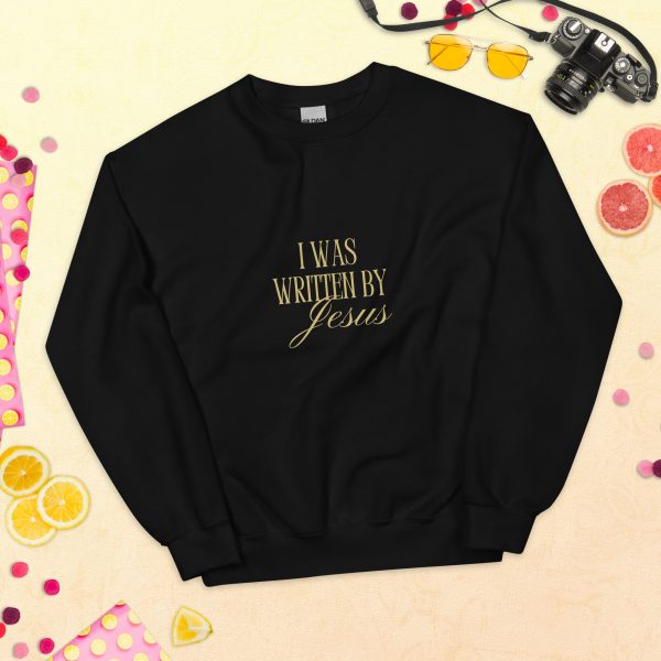 I Was Written By Jesus - Dark + Gold Letter Unisex Sweatshirt - Image 7