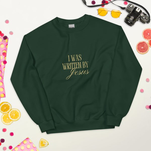 I Was Written By Jesus - Dark + Gold Letter Unisex Sweatshirt - Image 15