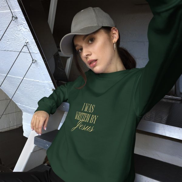 I Was Written By Jesus - Dark + Gold Letter Unisex Sweatshirt - Image 4